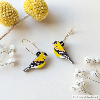 American Goldfinch Earrings Gold Hoops Dangle and Drop Earrings