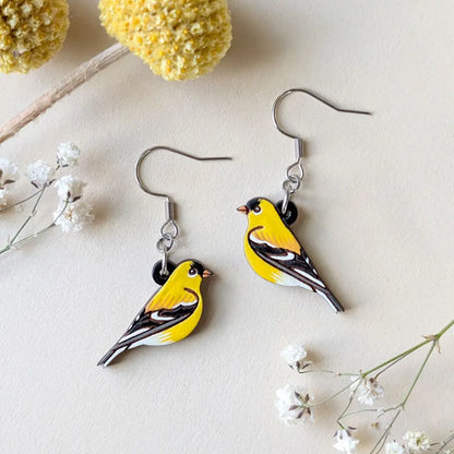 American Goldfinch Earrings Silver Ear Wires Dangle and Drop Earrings