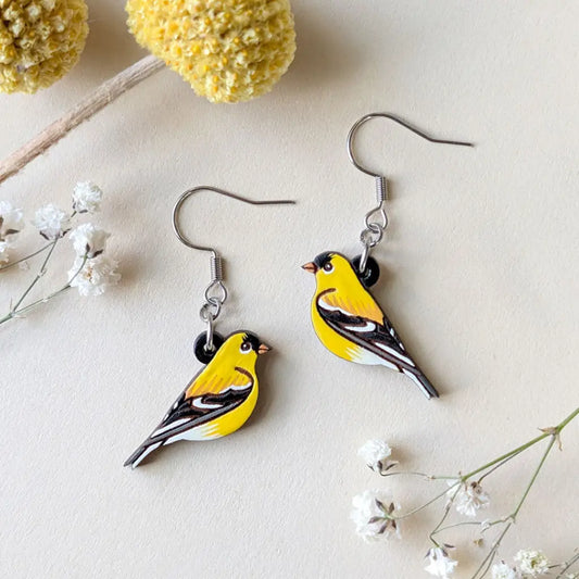 American Goldfinch Earrings Silver Ear Wires Dangle and Drop Earrings