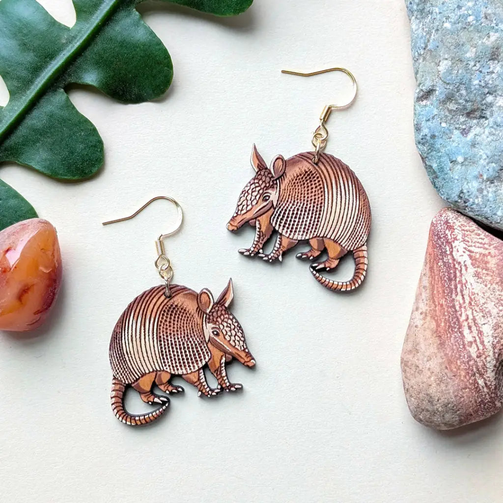 Armadillo Earrings Gold Ear Wires Dangle and Drop Earrings