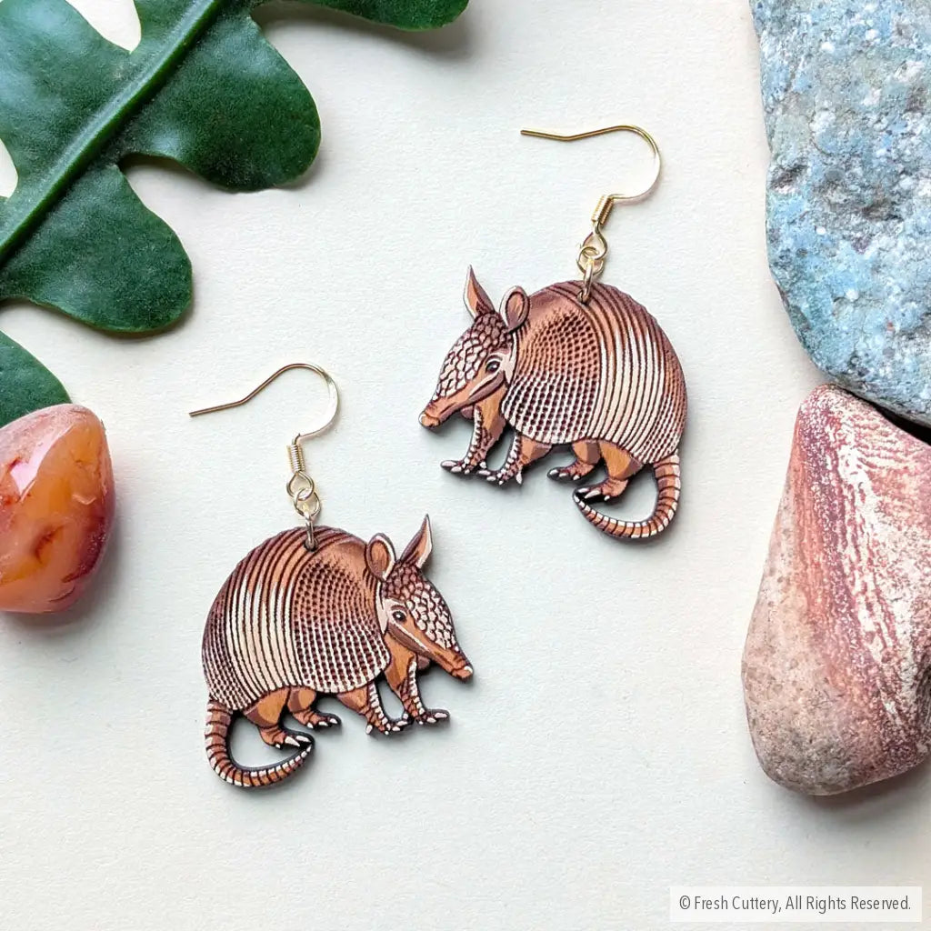 Armadillo Earrings Gold Ear Wires Dangle and Drop Earrings