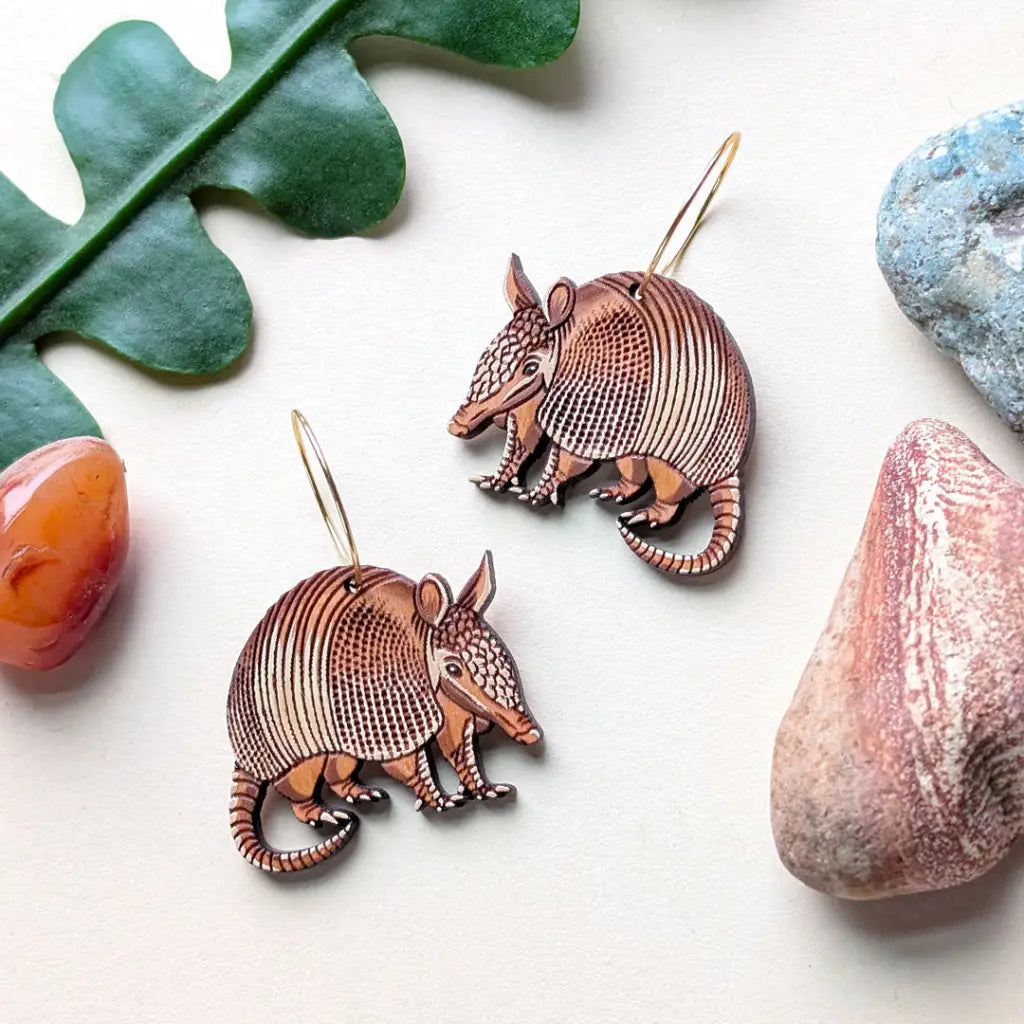 Armadillo Earrings Gold Hoops Dangle and Drop Earrings