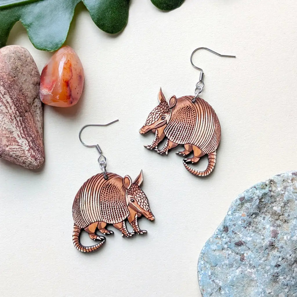 Armadillo Earrings Silver Ear Wires Dangle and Drop Earrings