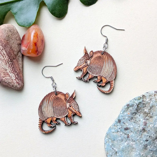 Armadillo Earrings Silver Ear Wires Dangle and Drop Earrings