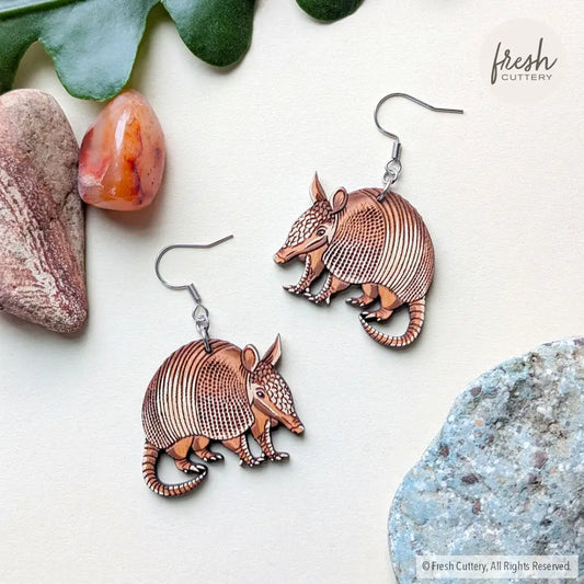 Armadillo Earrings Silver Ear Wires Dangle and Drop Earrings