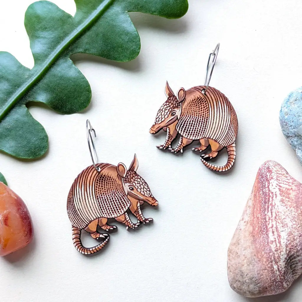 Armadillo Earrings Silver Hoops Dangle and Drop Earrings