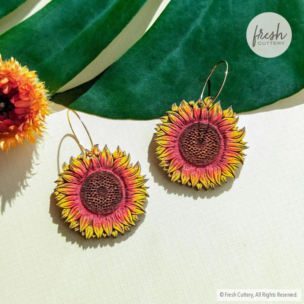 Autumn Beauty Sunflower Earrings 20Mm Gold Hoops Dangle And Drop