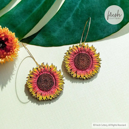 Autumn Beauty Sunflower Earrings 30Mm Gold Hoops Dangle And Drop