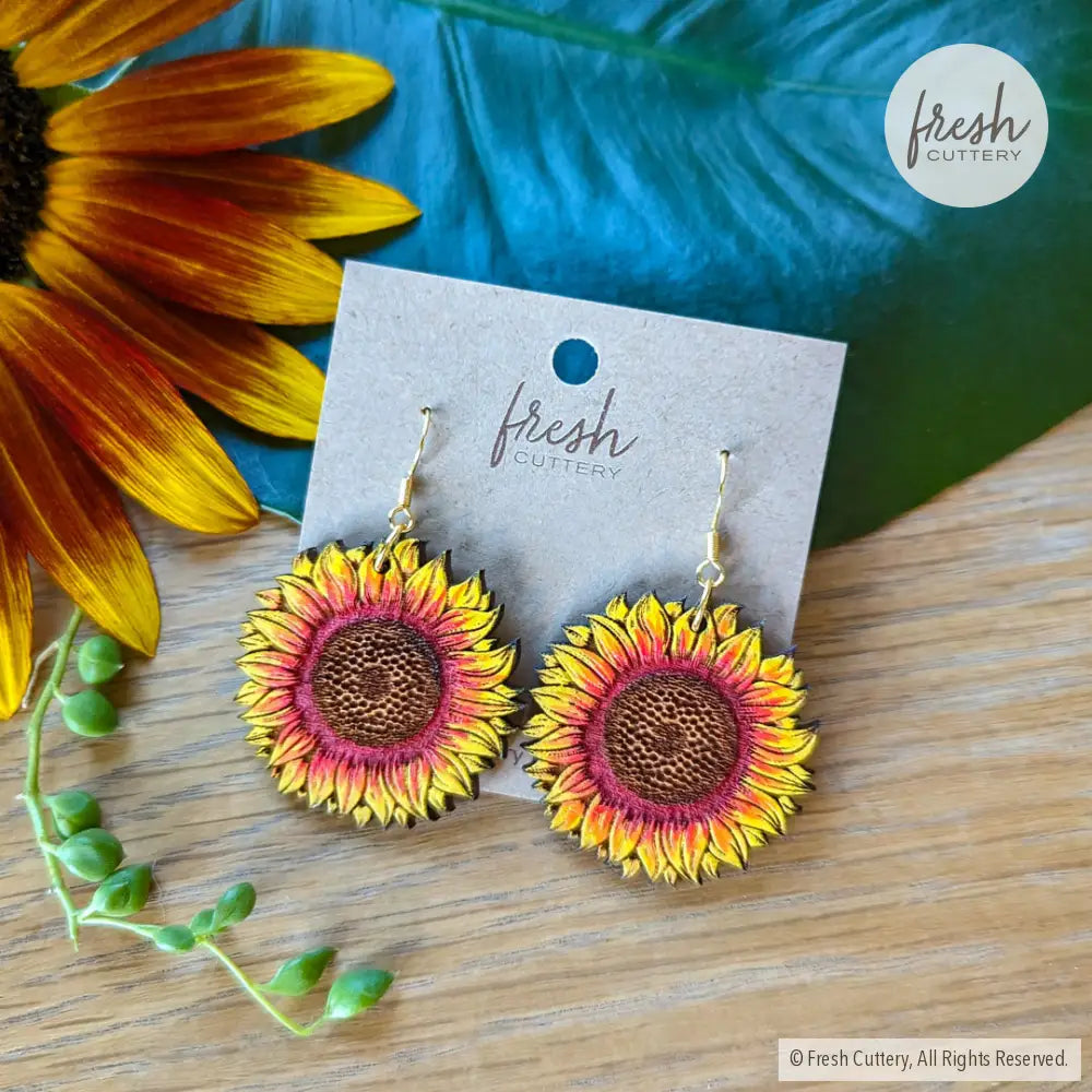 Autumn Beauty Sunflower Earrings Gold Ear Wires Dangle And Drop