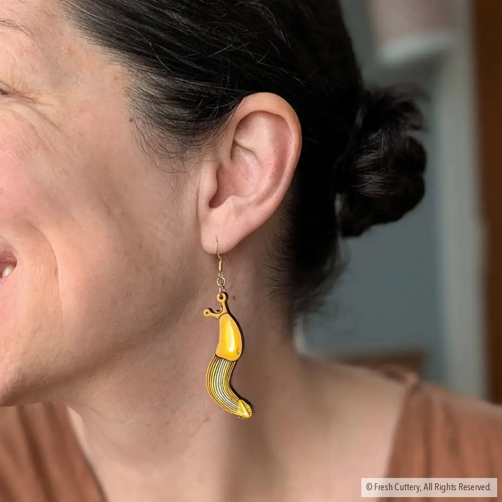Banana Slug Earrings Dangle and Drop Earrings