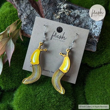 Banana Slug Earrings Silver Ear Wires Without Leaf Dangle And Drop