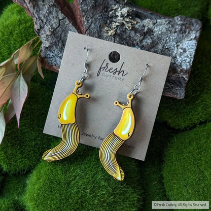 Banana Slug Earrings Silver Ear Wires Without Leaf Dangle And Drop
