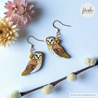 Barn Owl Earrings Gold Ear Wires Dangle And Drop