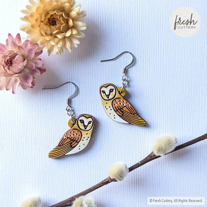 Barn Owl Earrings Silver Ear Wires Dangle And Drop