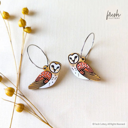 Barn Owl Mini Hoops Dangle And Drop Earrings