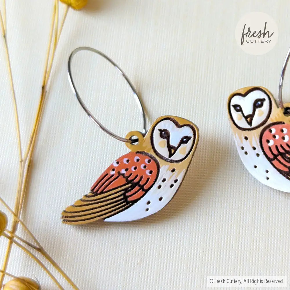 Barn Owl Mini Hoops Dangle And Drop Earrings