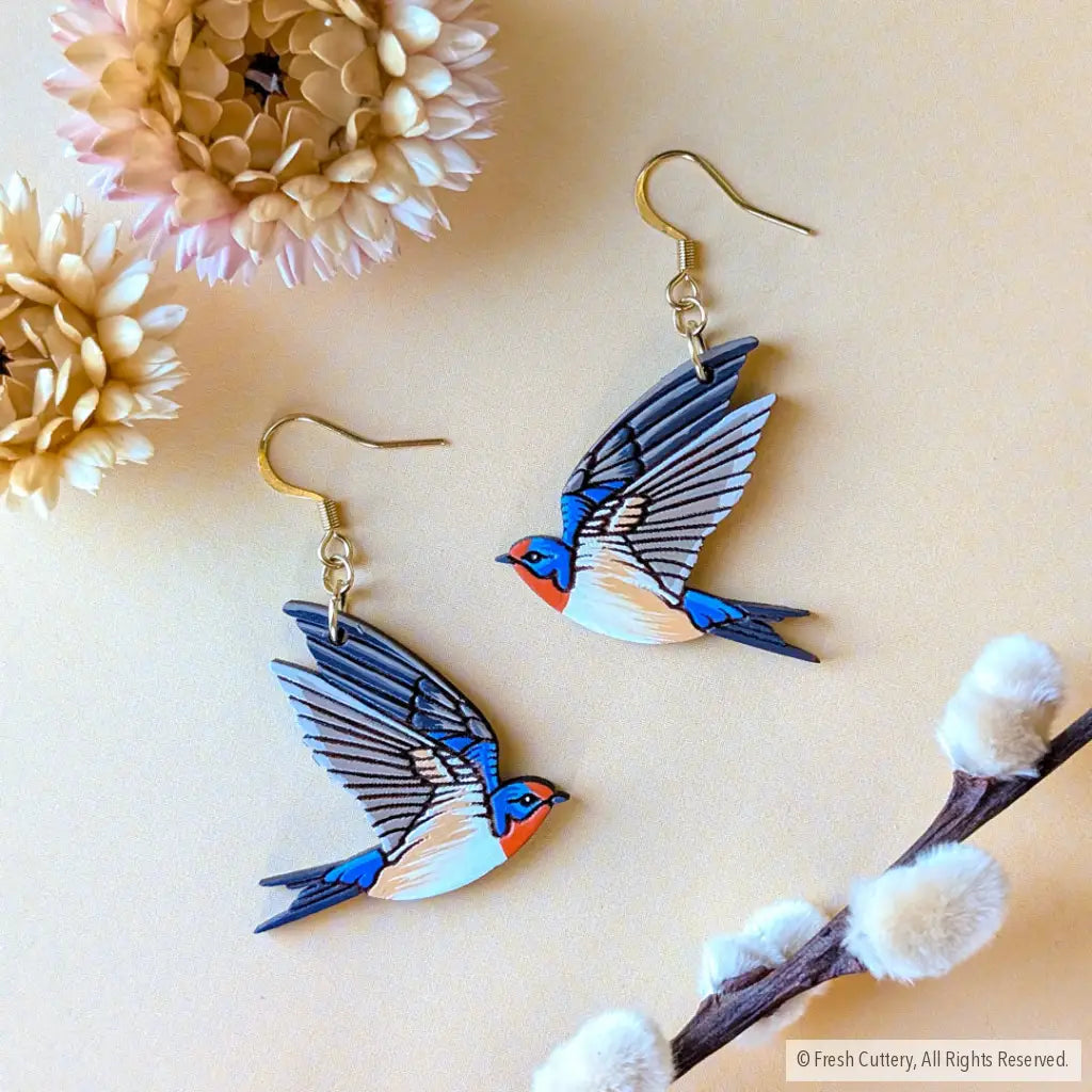 Barn Swallow Earrings Gold Ear Wires Dangle and Drop Earrings