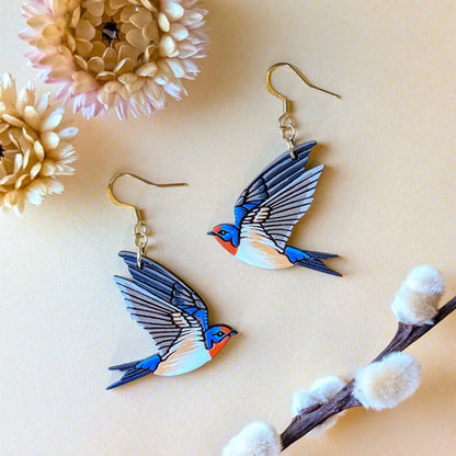 Barn Swallow Earrings Gold Ear Wires Dangle and Drop Earrings