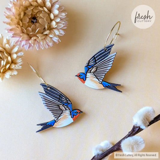 Barn Swallow Earrings Gold Hoops Dangle and Drop Earrings