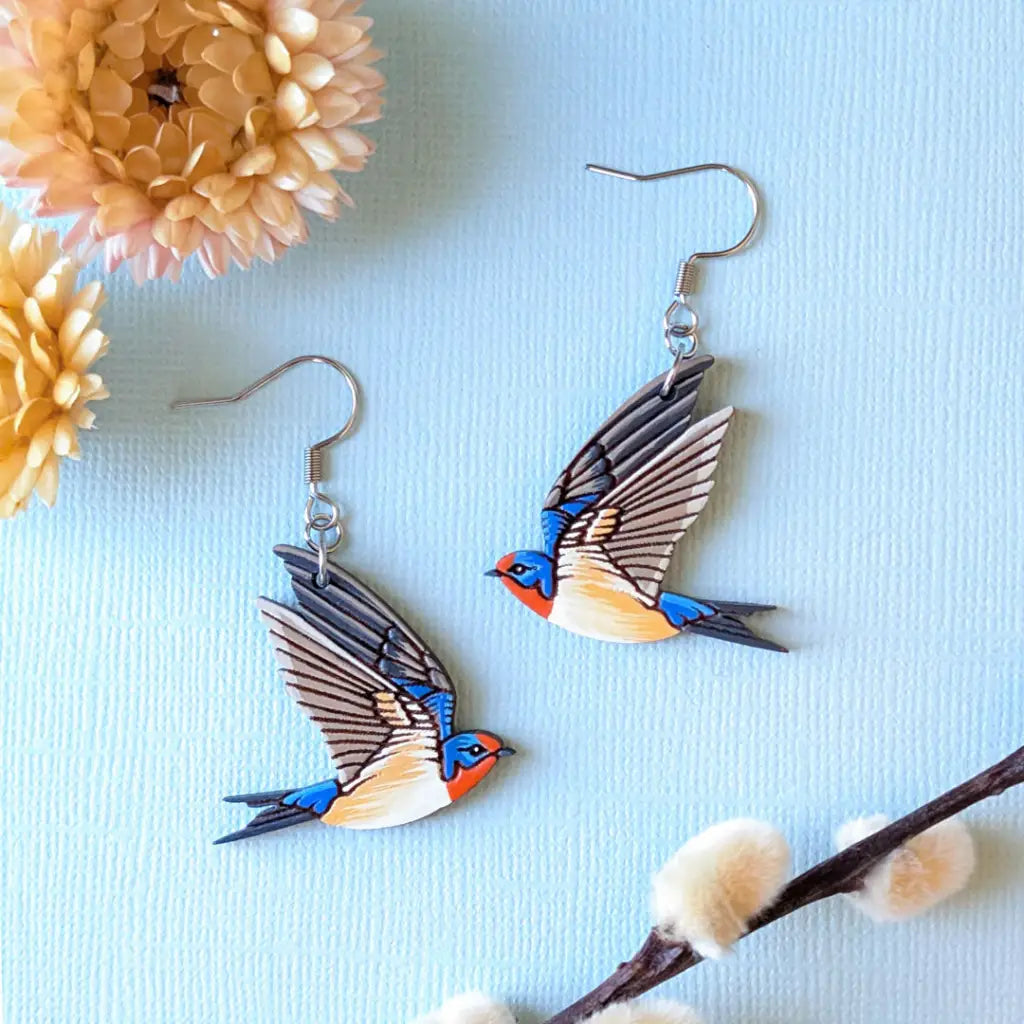 Barn Swallow Earrings Silver Ear Wires Dangle and Drop Earrings