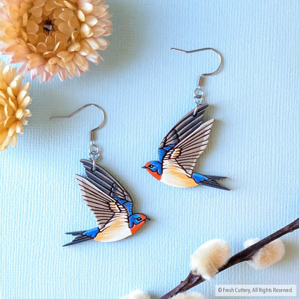 Barn Swallow Earrings Silver Ear Wires Dangle and Drop Earrings