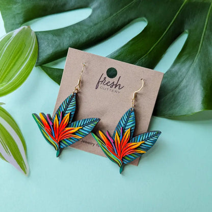 Bird Of Paradise Earrings Gold Stainless Ear Wires Dangle And Drop