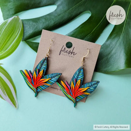 Bird Of Paradise Earrings Gold Stainless Ear Wires Dangle And Drop