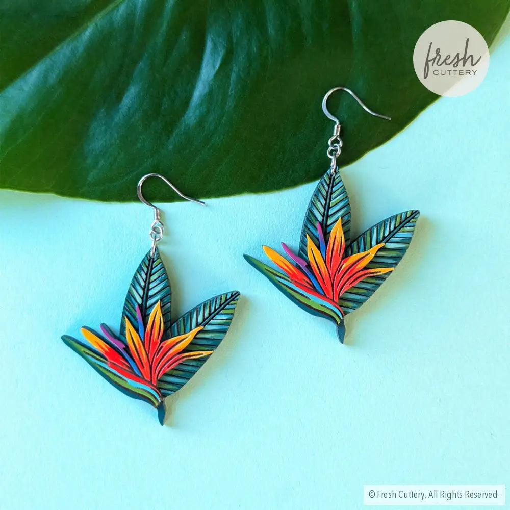 Bird Of Paradise Earrings Silver Stainless Ear Wires Dangle And Drop