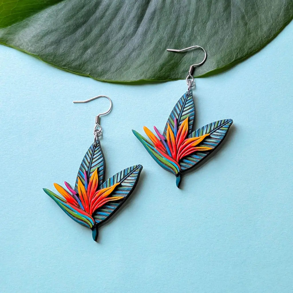 Bird of Paradise Earrings Silver Stainless Ear Wires Dangle and Drop Earrings