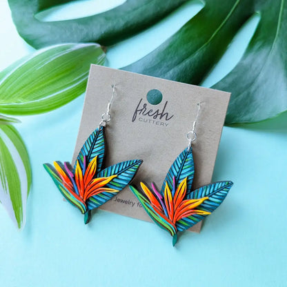 Bird Of Paradise Earrings Sterling Silver Ear Wires Dangle And Drop