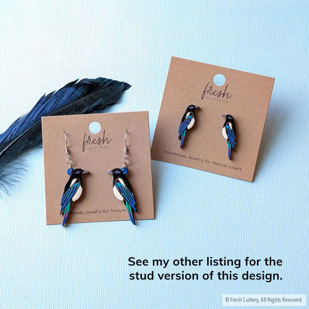 Black-Billed Magpie Earrings Studs