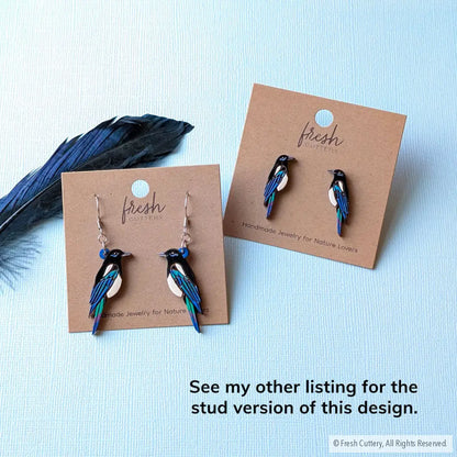 Black-Billed Magpie Earrings Studs