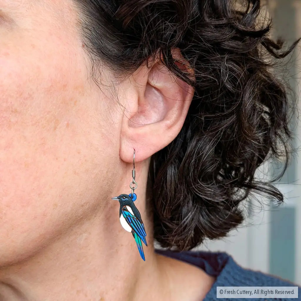 Black-Billed Magpie Earrings Studs