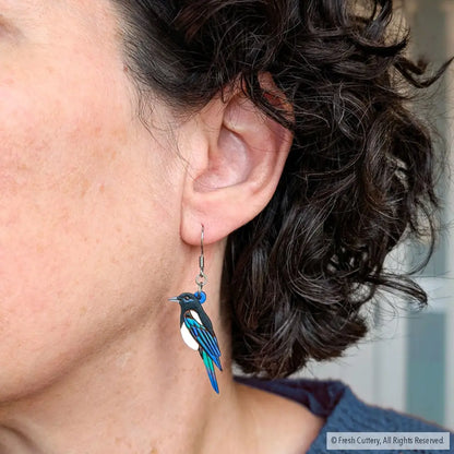Black-Billed Magpie Earrings Studs