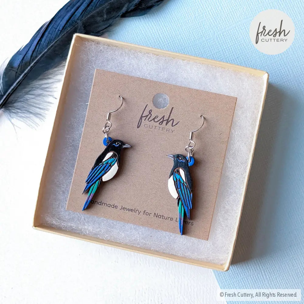 Black-Billed Magpie Earrings Studs