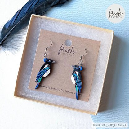 Black-Billed Magpie Earrings Studs