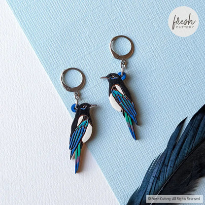 Black-Billed Magpie Earrings Studs