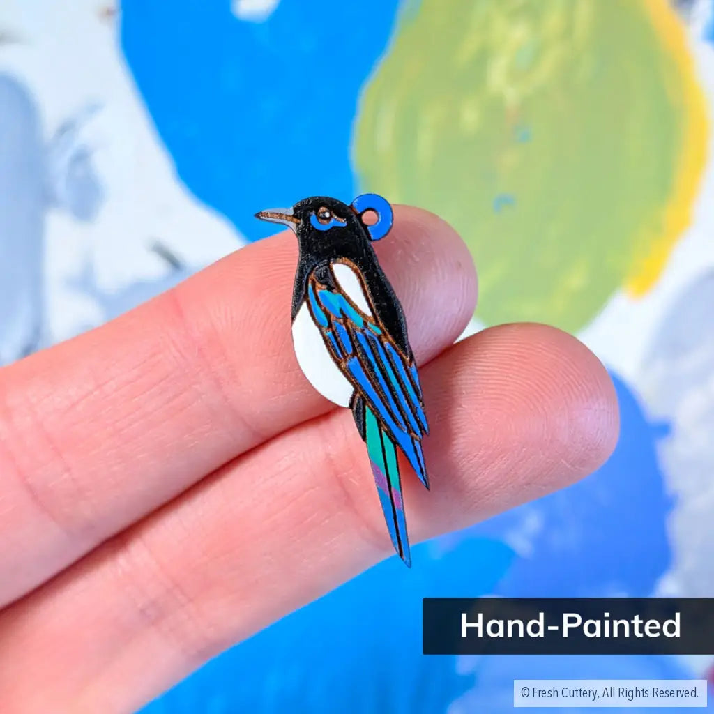 Black-Billed Magpie Earrings - Studs