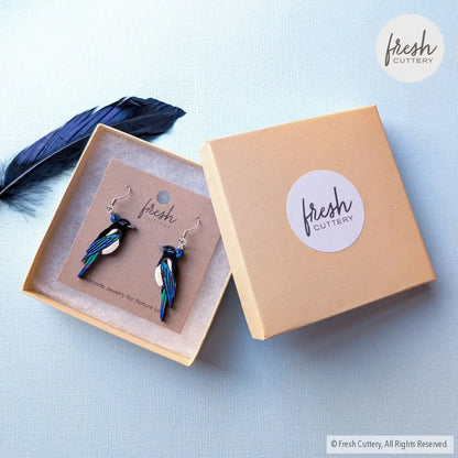 Black-Billed Magpie Earrings Studs
