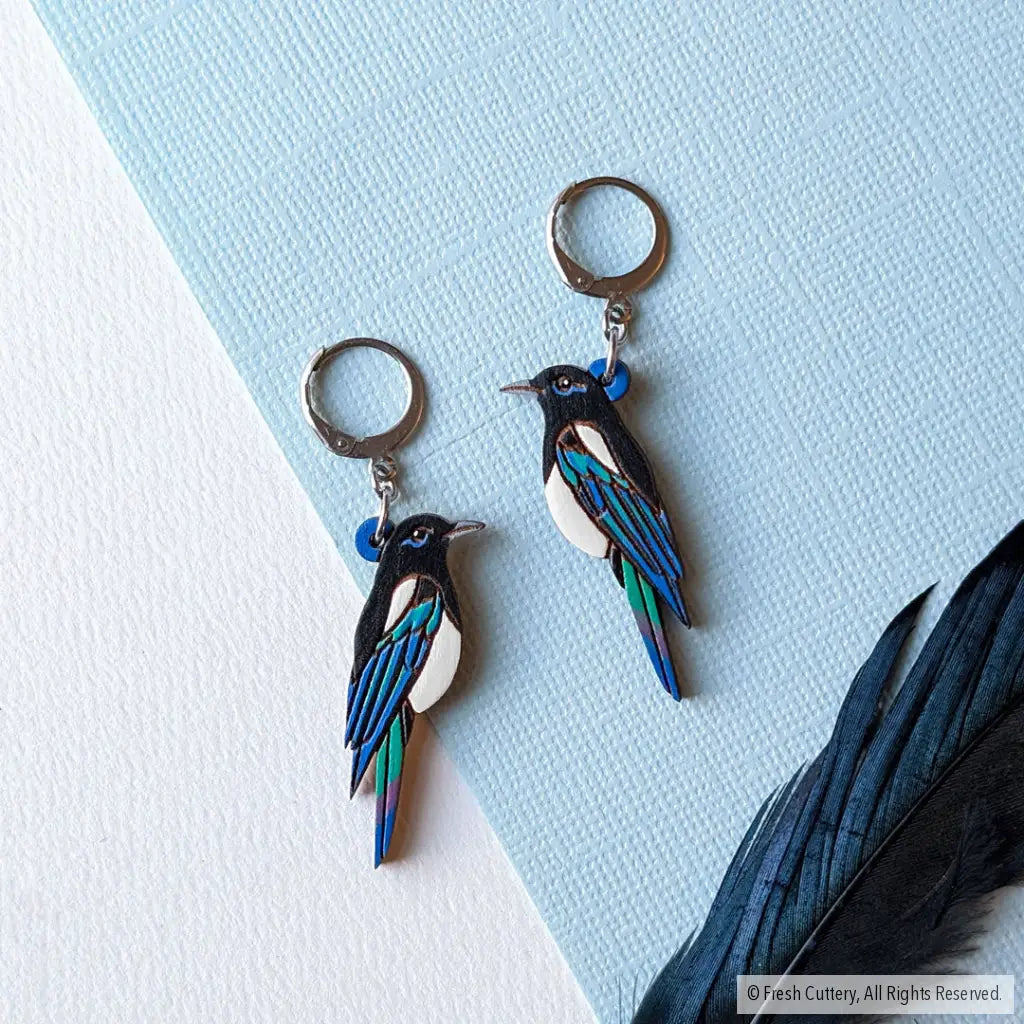 Black-Billed Magpie Earrings Studs