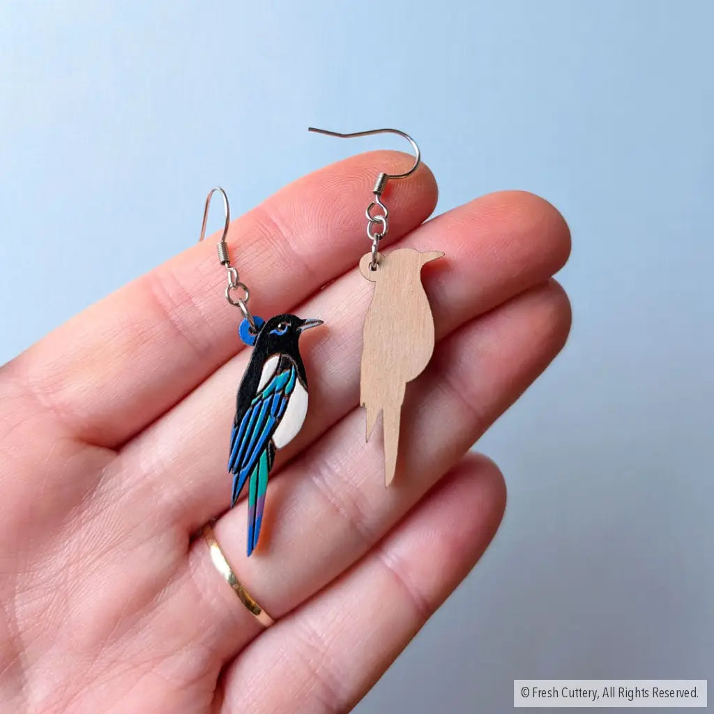 Black-Billed Magpie Earrings Studs