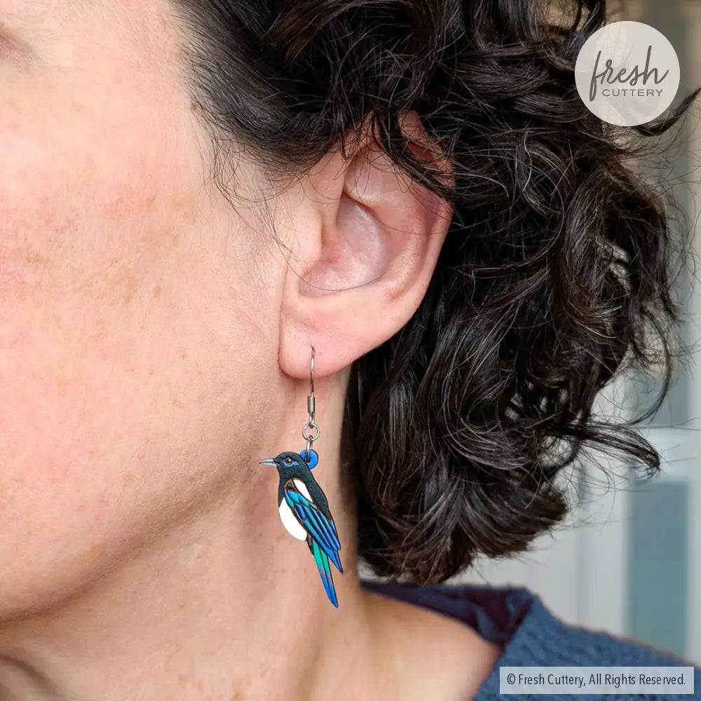 Black-Billed Magpie Earrings Studs