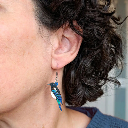 Black-Billed Magpie Earrings Studs
