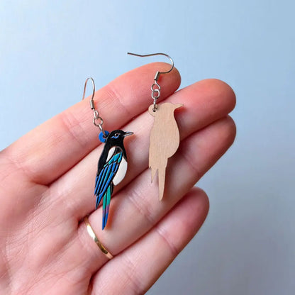 Black-Billed Magpie Earrings Studs