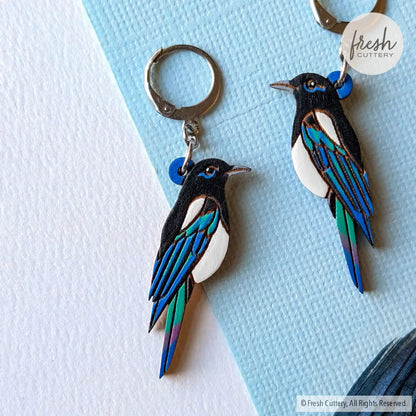 Black-Billed Magpie Earrings Studs