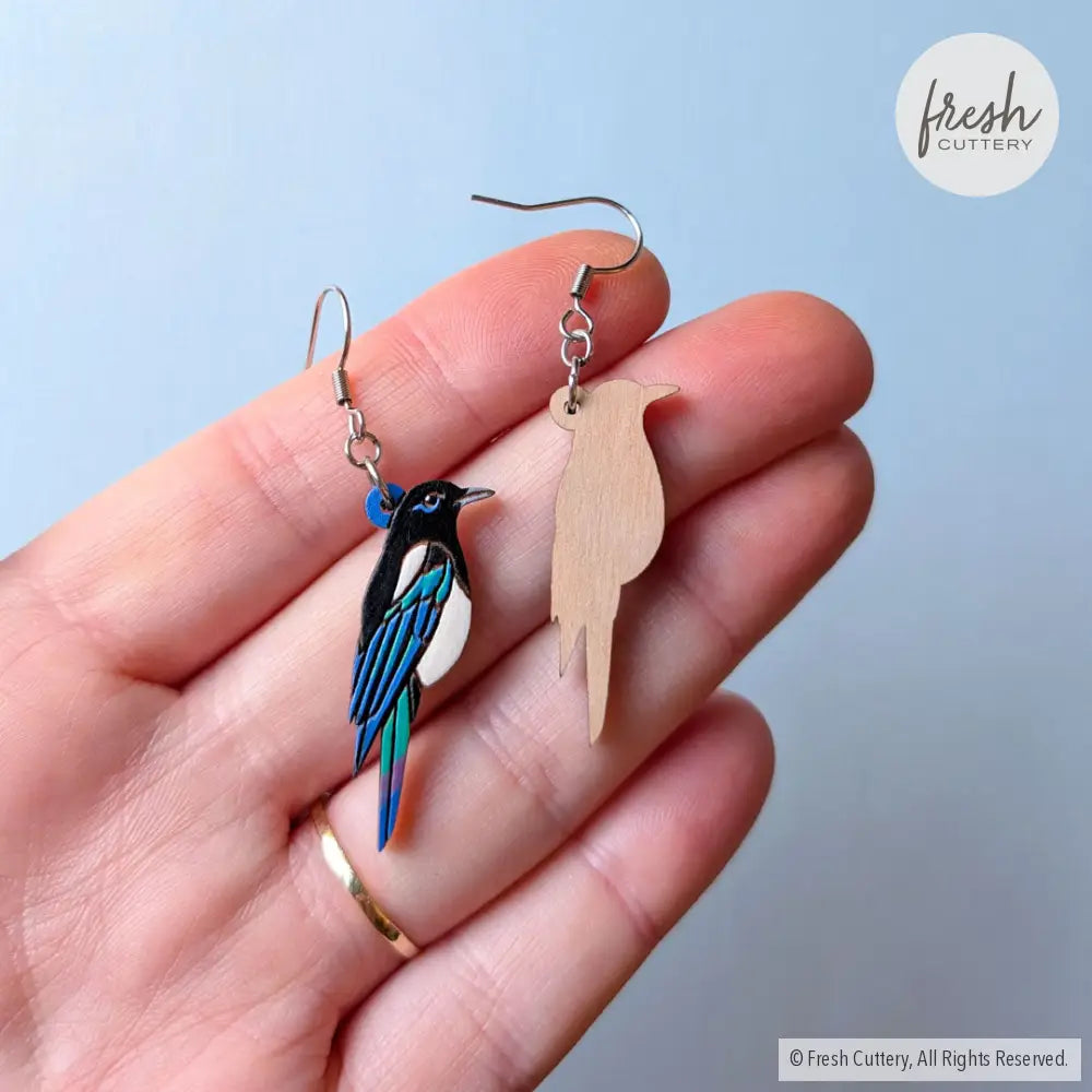 Black-Billed Magpie Earrings Studs