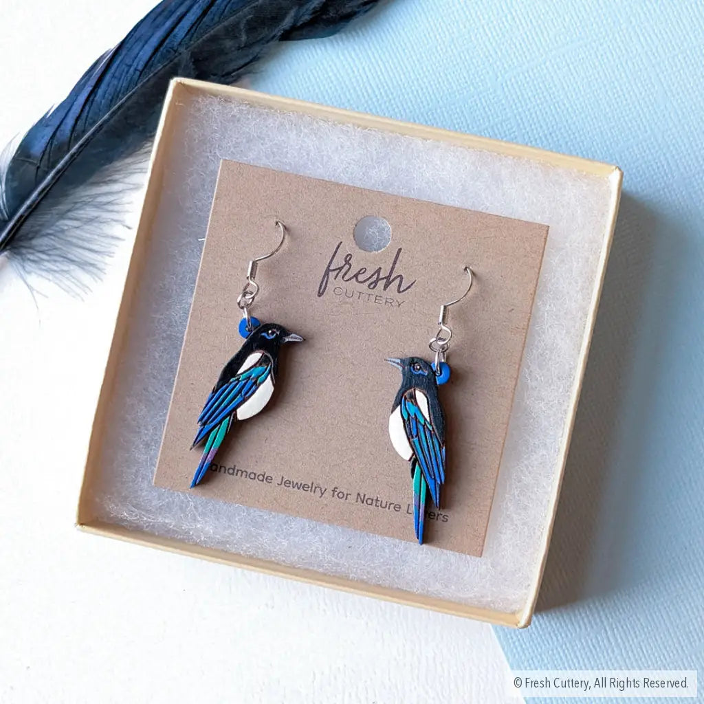 Black-Billed Magpie Earrings Studs