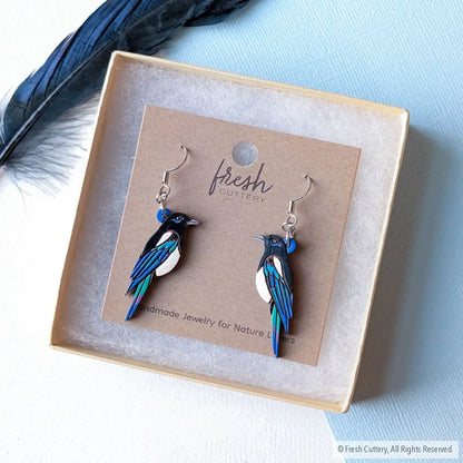 Black-Billed Magpie Earrings Studs