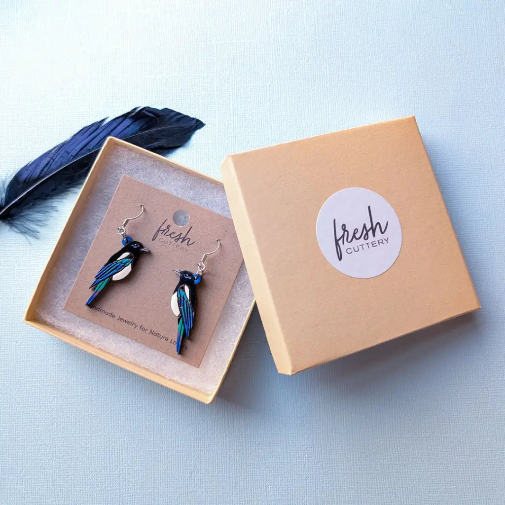 Black-Billed Magpie Earrings Studs