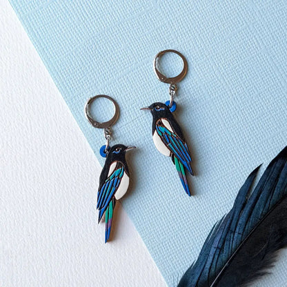 Black-Billed Magpie Earrings Studs